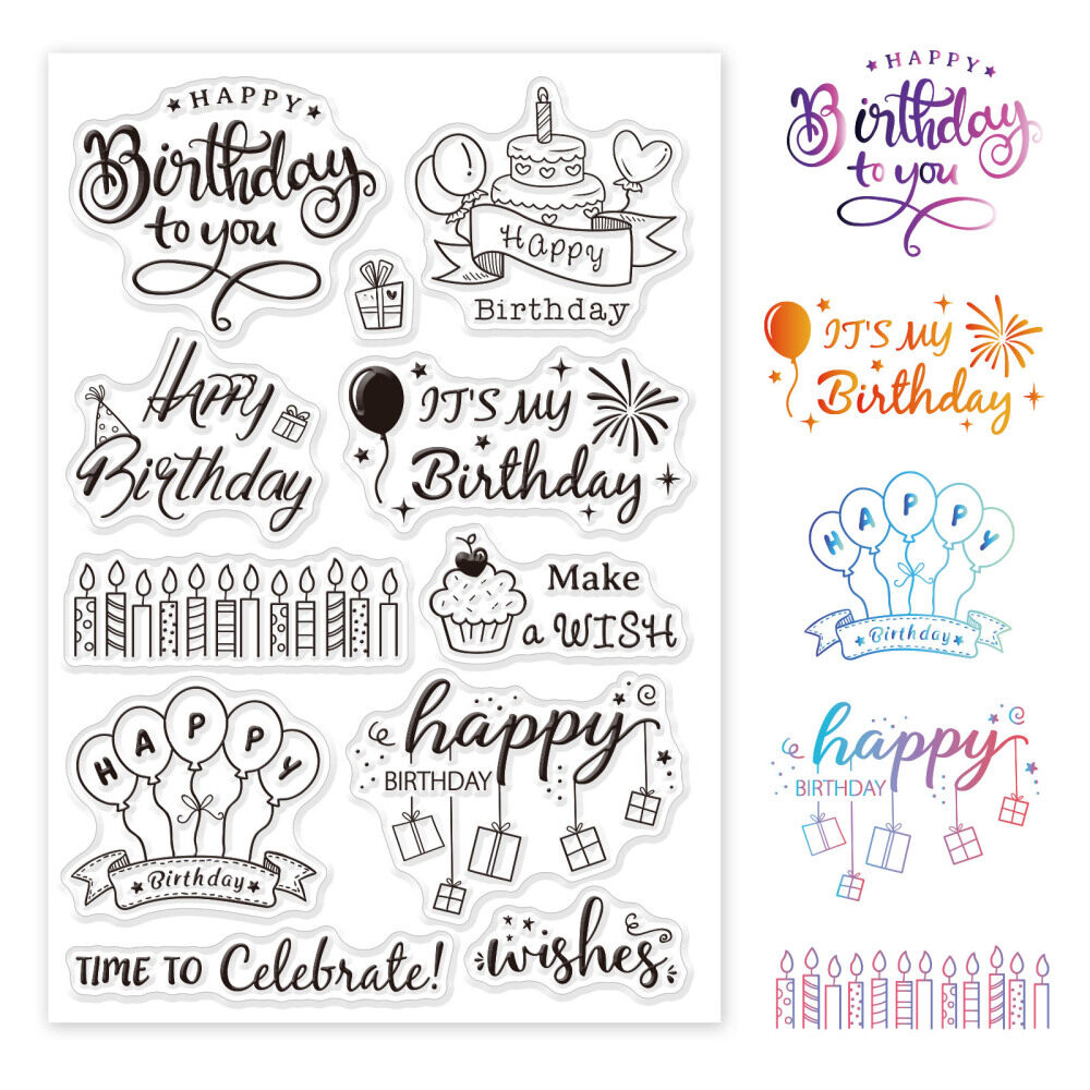 Beebeecraft GLOBLELAND Birthday Themed Silicone Clear Stamps Birthday  Balloon Cake Bear Gift Transparent Stamps for Birthday Cards Making DIY