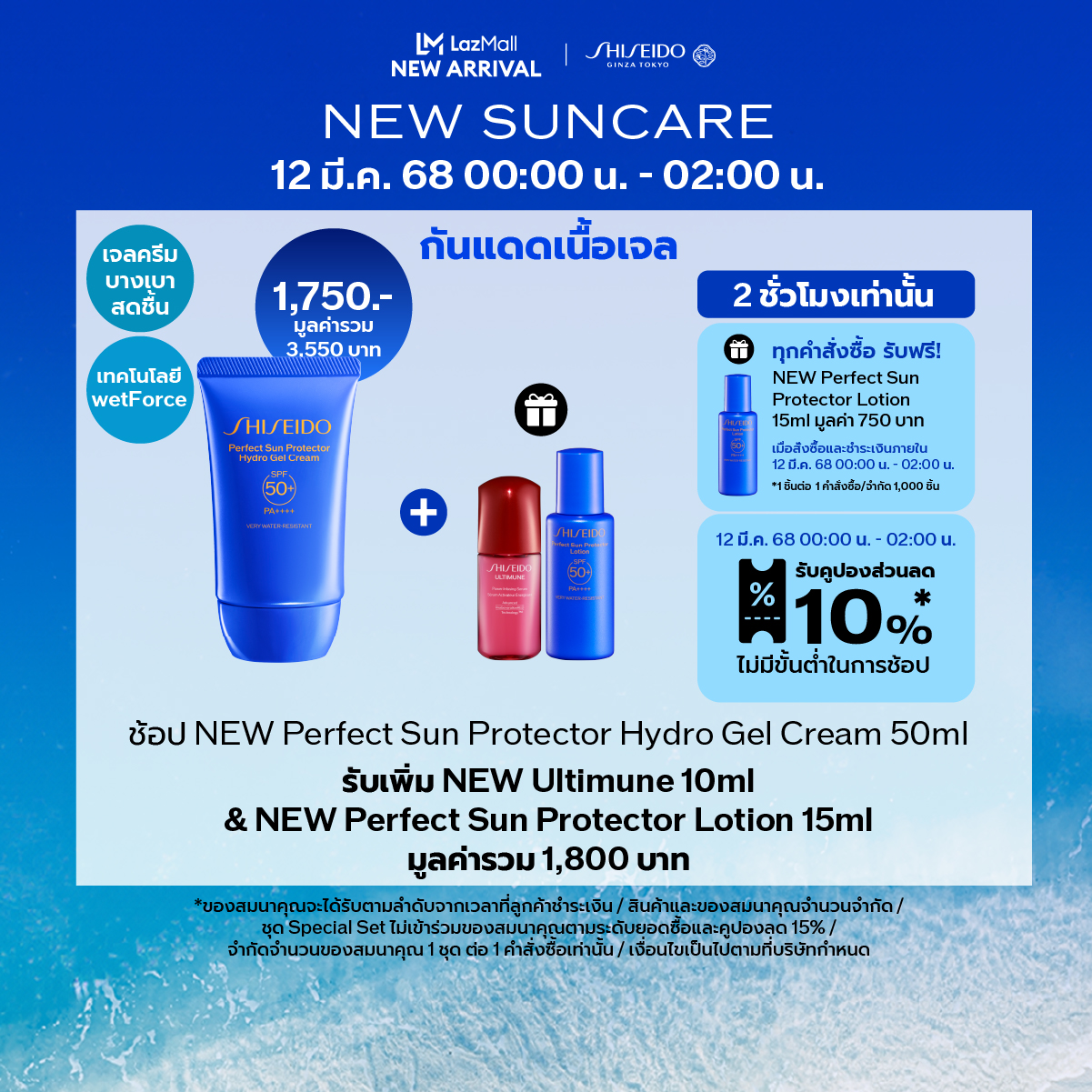 [NEW ]SHISEIDO PERFECT SUN PROTECTOR HYDRO GEL CREAM 50ML SPF50+ PA+++ ราคา 1,750 บาท*ส่งฟรี