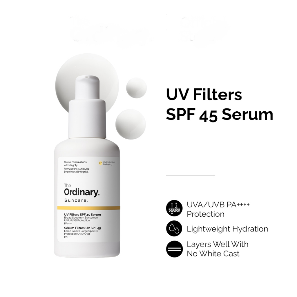 The Ordinary Uv Filters Spf 45 Sunscreen Serum for the Face, Lightweight Broad Spectrum Moisturizing Sunscreen, Uva/Uvb Protection, Non-Comedogenic, No White Residue, 60ml ราคา 298 บาท*ส่งฟรี