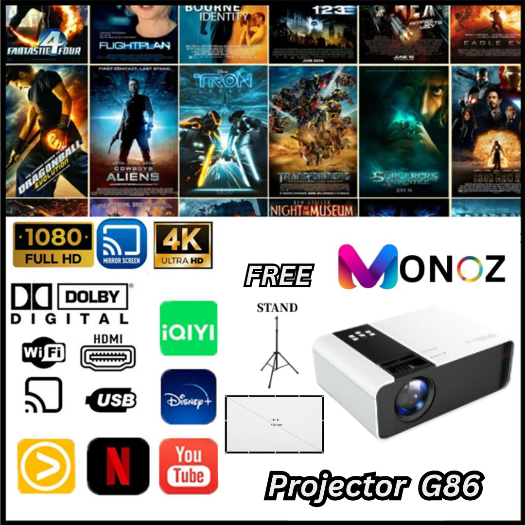 ⭐มินิ โปรเจคเตอร์ MONOZ G86 HD Mini Projector LED⭐ขายใหญ่ 6000 Lumens Android โปรเจคเตอร์มินิโปรเจคเตอร์ HD projector WIFI LCD ราคา 2,659 บาท*ส่งฟรี