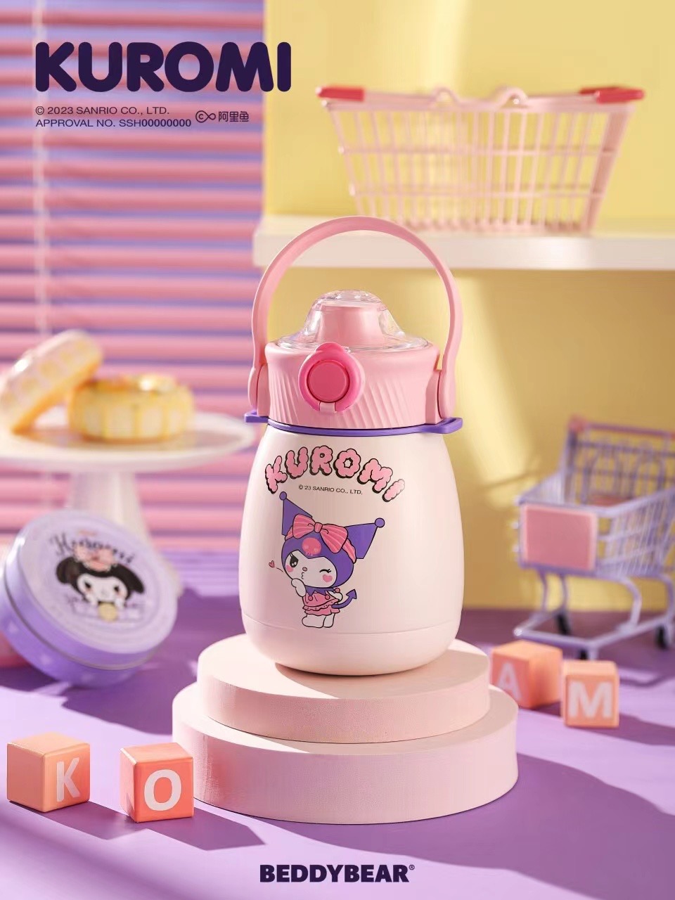 BeddyBearXKuromi กระติกน้ำสูญญากาศสแตนเลส ฝายกดื่ม เก็บอุณหภูมิ ร้อน/เย็น พร้อมสายสะพาย รุ่นBB010SKR-002 ความจุ 850 ml. ราคา 1,290 บาท*ส่งฟรี