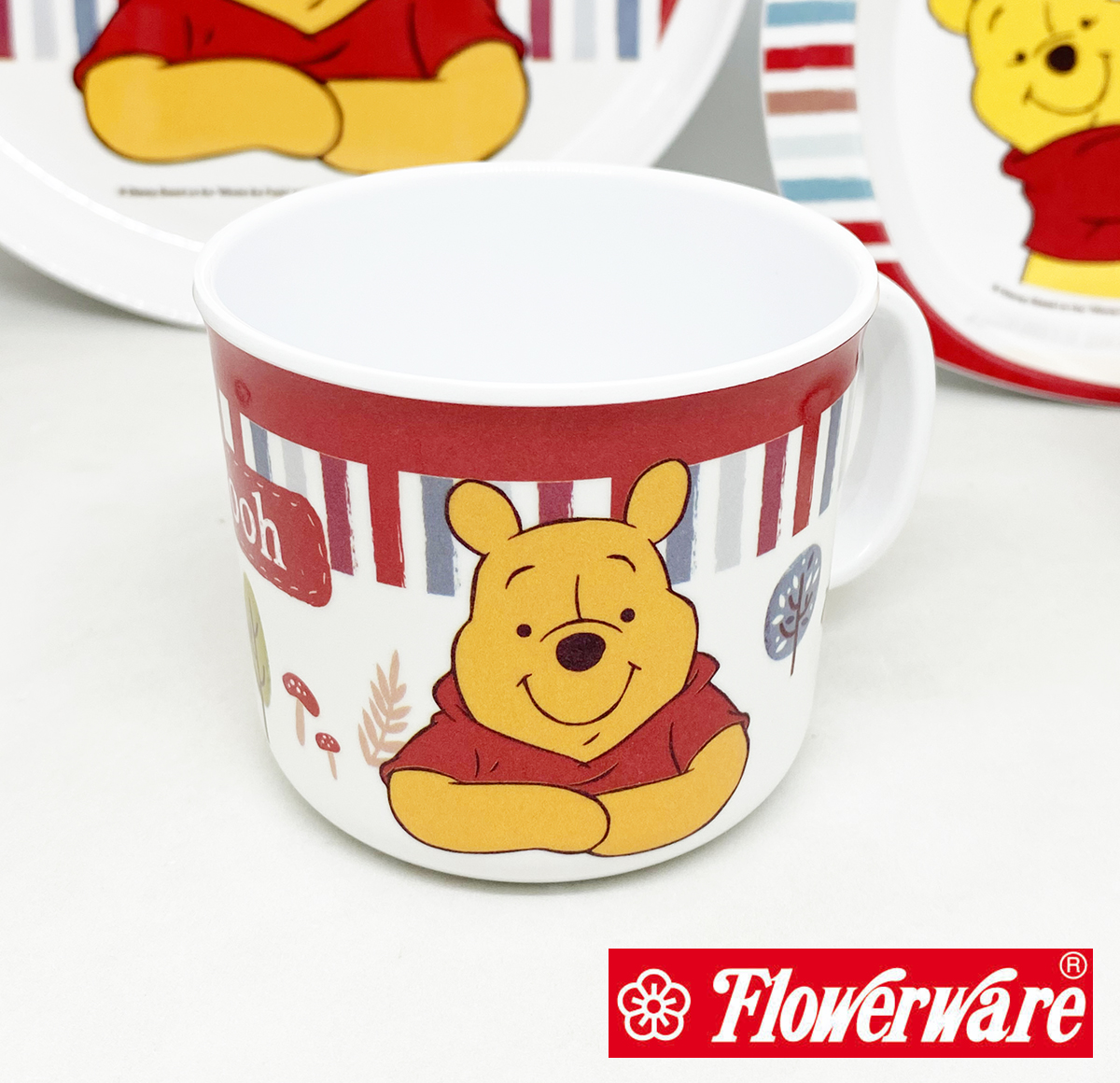 [ขายแยกชิ้น] จานข้าวเด็ก ช้อนส้อมเด็ก ถาดหลุม แก้วน้ำเมลามีน Disney POOH Woodlands หมีพูห์ ยี่ห้อฟลาวเวอร์แวร์ / 1 ชิ้น