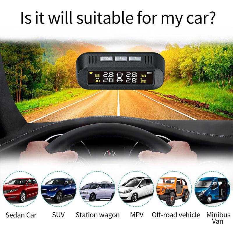 GRAND LCD Tire Pressure Monitoring System Anti-Explosion Tire Pressure Alarm High Temperature Alarm Solar High Performance Language Alert Durable Car Accessories Car Tire Monitoring