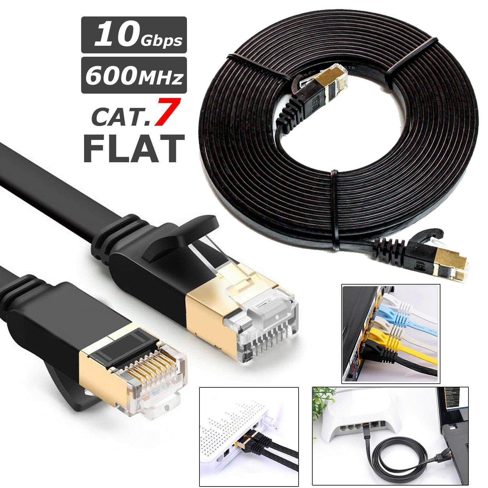 สาย Lan สำเร็จรูปพร้อมใช้งาน สายแบน Cat7 RJ45 Ethernet Network Cable Cat7 Lead 10Gbp 600Mhz LAN UTP Patch Gold plated 2m 5m 10m 15m 20m 30m
