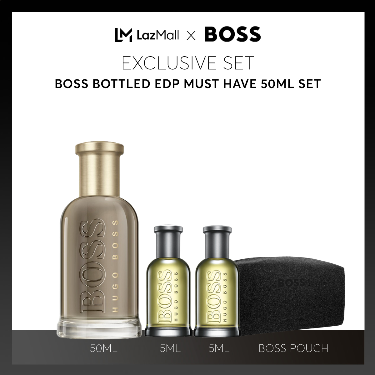 น้ำหอม น้ำหอมผู้หญิงผู้ชายกลิ่นติดทนนาน Hugo Boss เซ็ทน้ำหอม BOSS Bottled Eau de Parfum Must Have Set for Men (BOSS Bottled Eau de Parfum 50ml + BOSS Bottled Eau de Toilette Mini 5ml x2 + Complimentary BOSS Toiletry Pouch) | Travel-Fri...