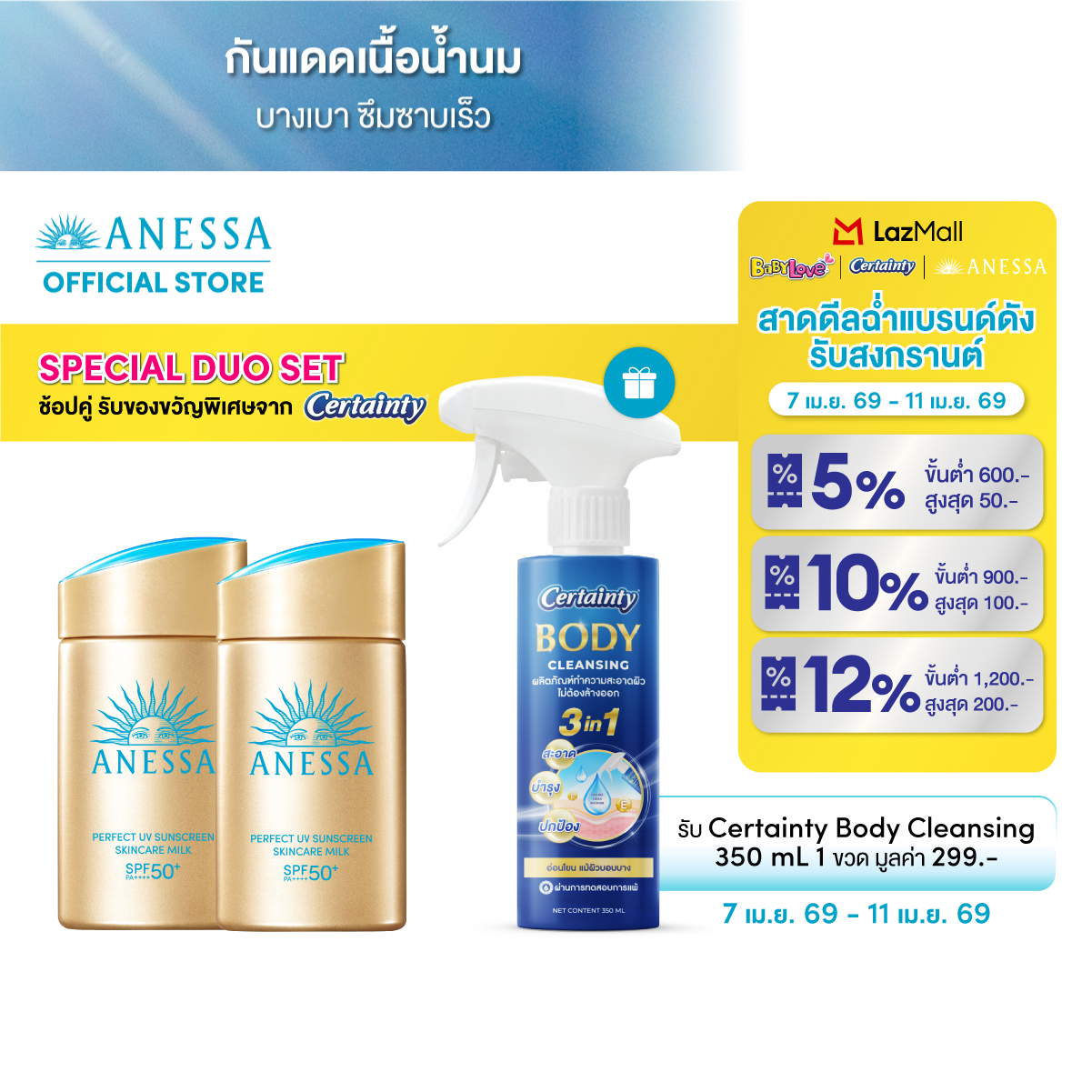 [Special Gift Get  7April- 11 April 2026 Only] ANESSA Perfect Uv Sunscreen Skincare Milk NA SPF50+PA++++ 60 Ml.x2 Pieces