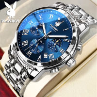 PLAYBOY Stainless Steel Quartz Watch for Men Original 2024 Sale Waterproof Casual Business Luminous Calendar Display