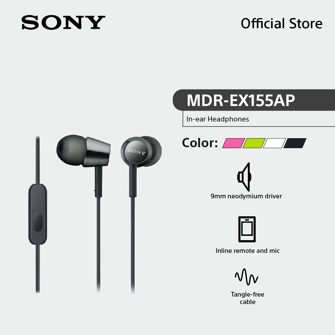 Sony หูฟัง In Ear รุ่น MDR-EX155AP | Smartphone compatible, with in-line remote mic | Y-shaped cord type, 1.2m length