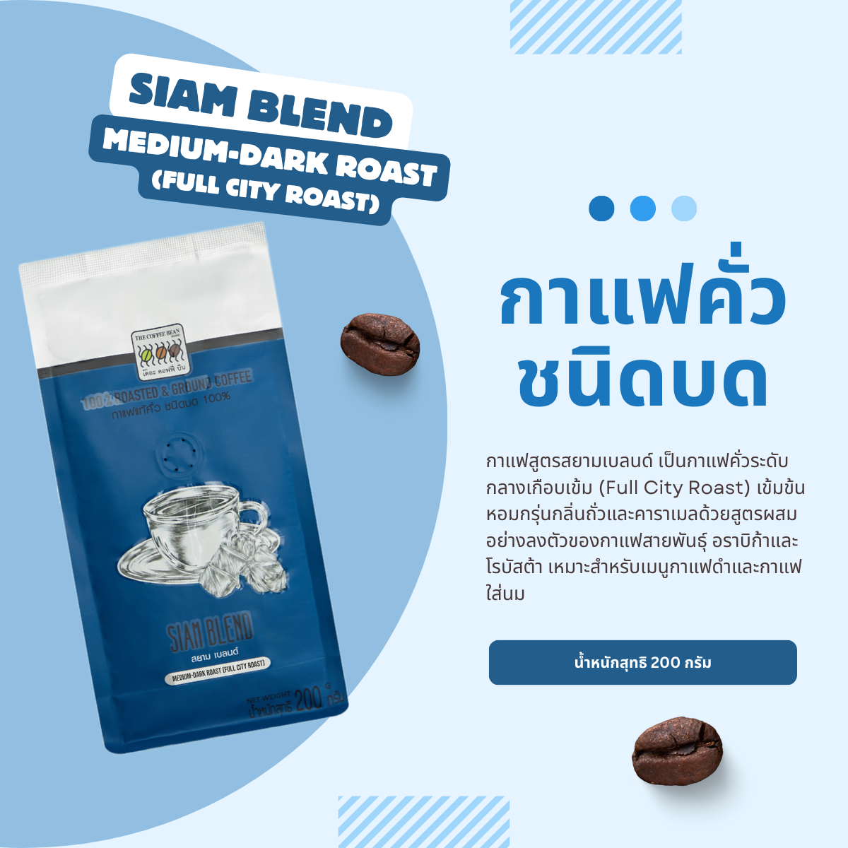 The Coffee Bean Siam Blend (Medium-Dark Roast) Roasted & Ground Coffee 200 g 1 pcs ราคา 189 บาท*ส่งฟรี