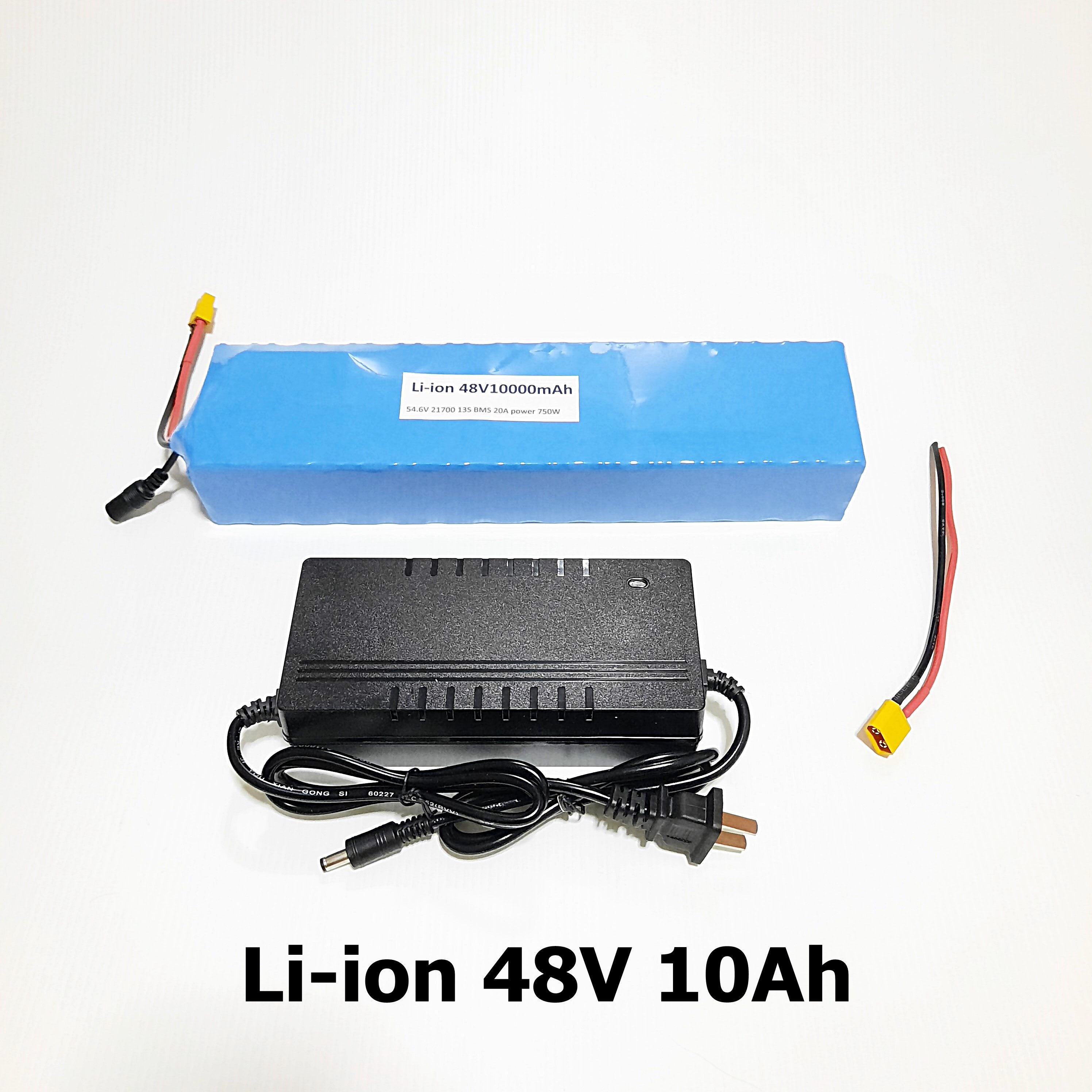 แบตเตอรี่ 48V Li-ion 10Ah กำลังขับมอเตอร์สูงสุด 750W พร้อมที่ชาร์จ จักรยานมอเตอร์ไฟฟ้า สกู๊ตเตอร์ไฟฟ