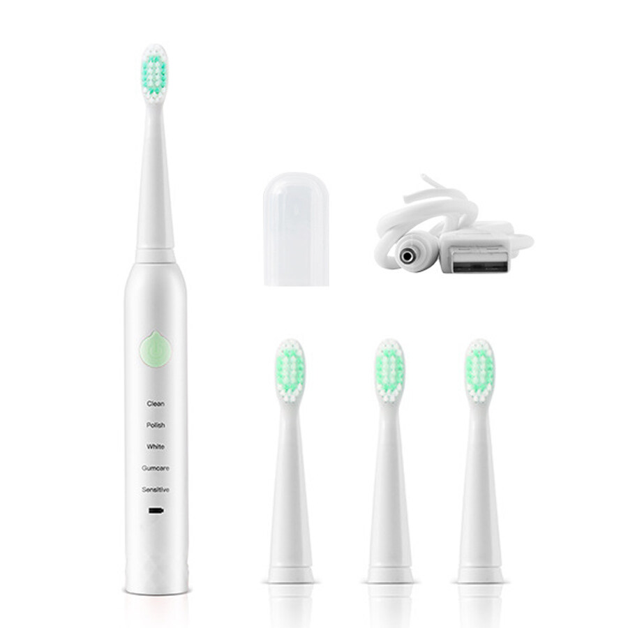  ภูเก็ต Mix Goods แปรงสีฟันไฟฟ้าอุลตร้าโซนิค แปรงสีฟันไฟฟ้า แปรงสีฟันไฟฟ้าโซนิค แปรงขนนุ่มหัว 5 โหมด มาพร้อมหัวแปรง 4 หัว กันน้ำ IPX7 ชาร์ต USB electric toothbrush
