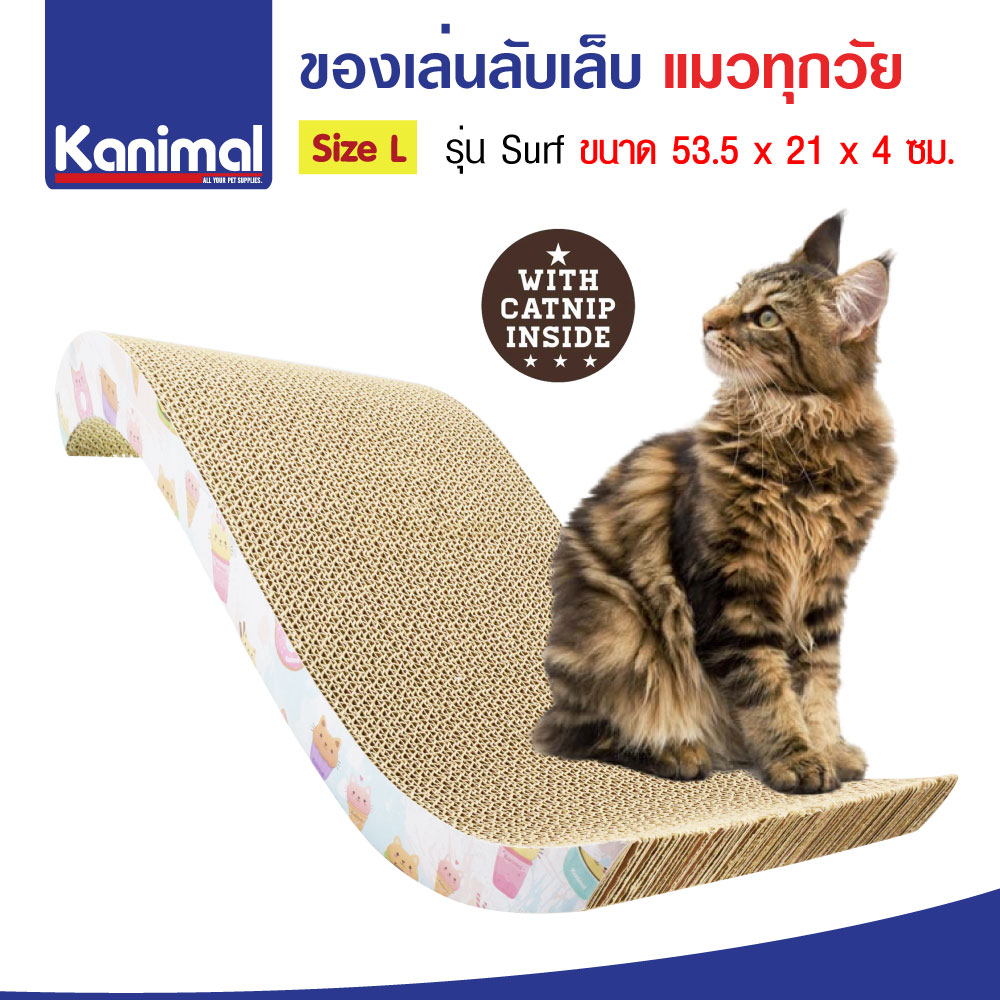 Kanimal Cat Toy ของเล่นแมว ลับเล็บแมวกระดาษ รุ่นคลื่นใหญ่ สำหรับแมวทุกวัย Size L ขนาด 53.5x21x4 ซม. แถมฟรี! Catnip