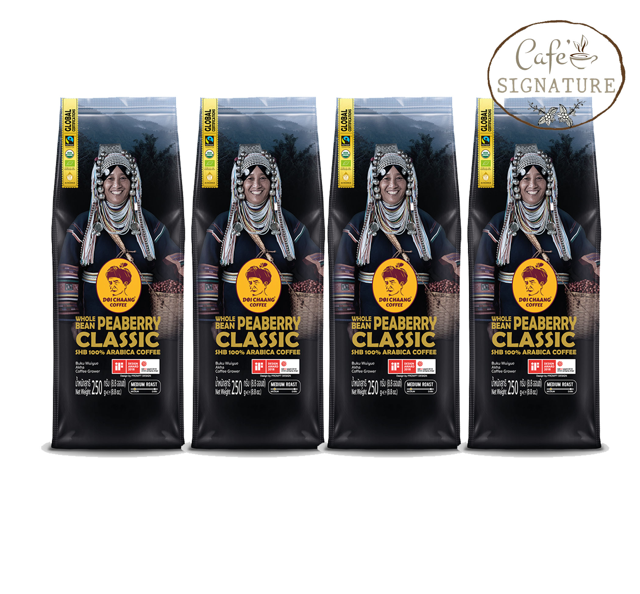 *รุ่นใหม่* กาแฟดอยช้าง - Peaberry Classic(250 กรัม 4แพ็ค) Doi Chaang Coffee-Medium to dark. ราคา 1,590 บาท*ส่งฟรี