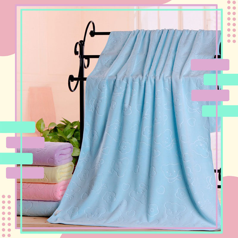 YJQ-02【140กรัม】ขนาด 140x70 ซม. ผ้าเช็ดตัว สีพื้น ปั้มลาย ผ้าเช็ดตัวนาโน ผ้าขนหนูนาโน ผ้าขนหนู