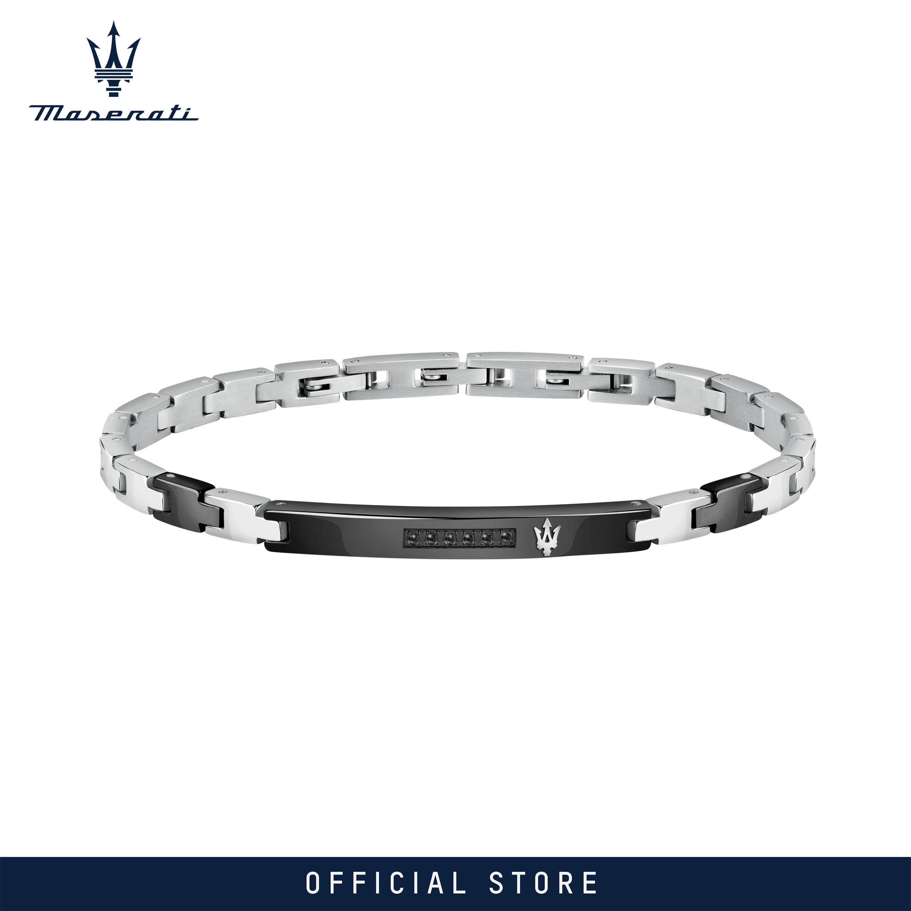 Maserati Jewels 220mm Men's Stainless Steel Diamond กำไลข้อมือ, Silver & Black, JM521ATY10 (Adjustable) ราคา 4,335 บาท*ส่งฟรี