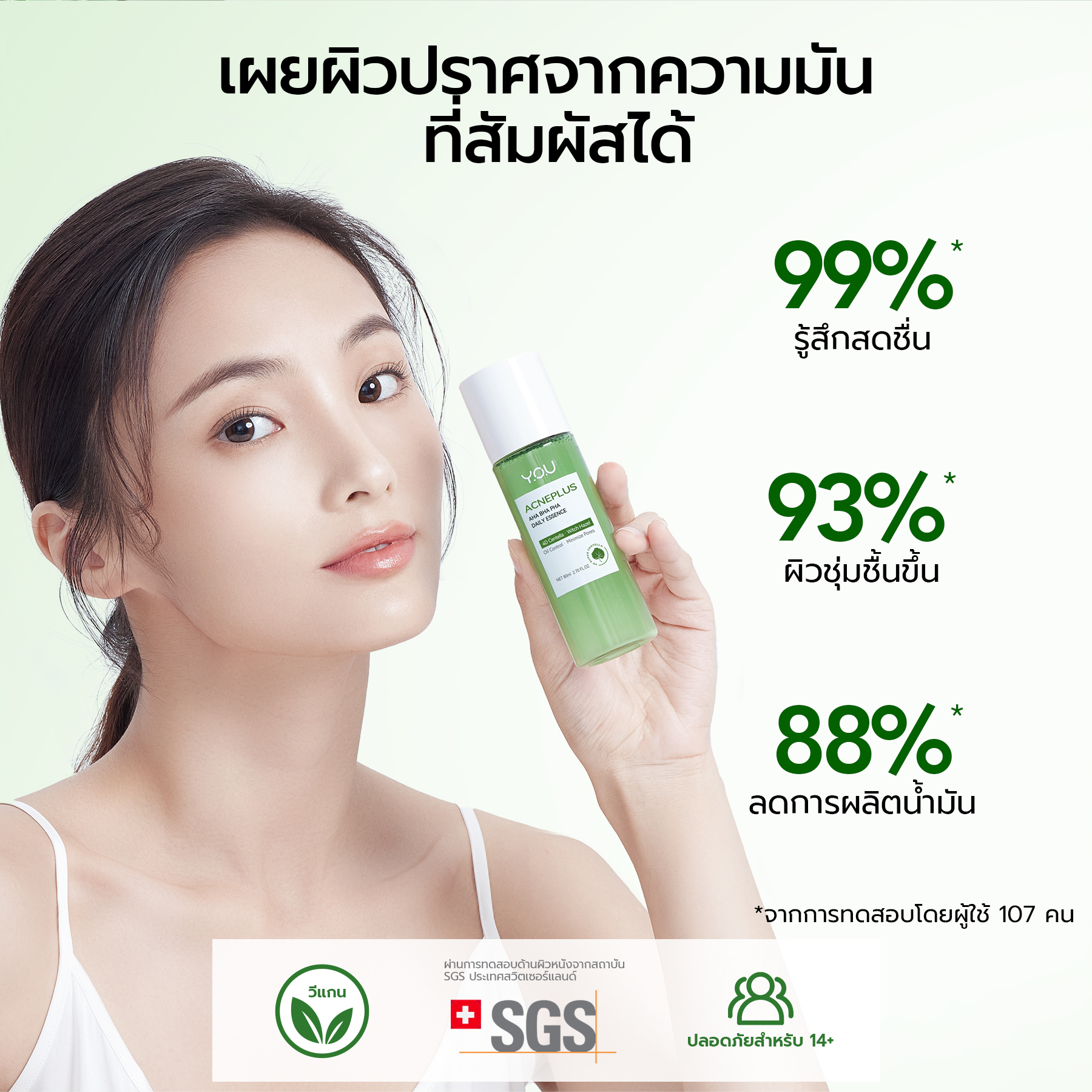 YOU AcnePlus AHA BHA PHA Daily Essence ดูดซับความมันส่วนเกิน กระชับรูขุมขน ขจัดสิวเพื่อผิวแลดูสุขภาพดี 0a00f799bf52b18240a9c95b0eb802fa