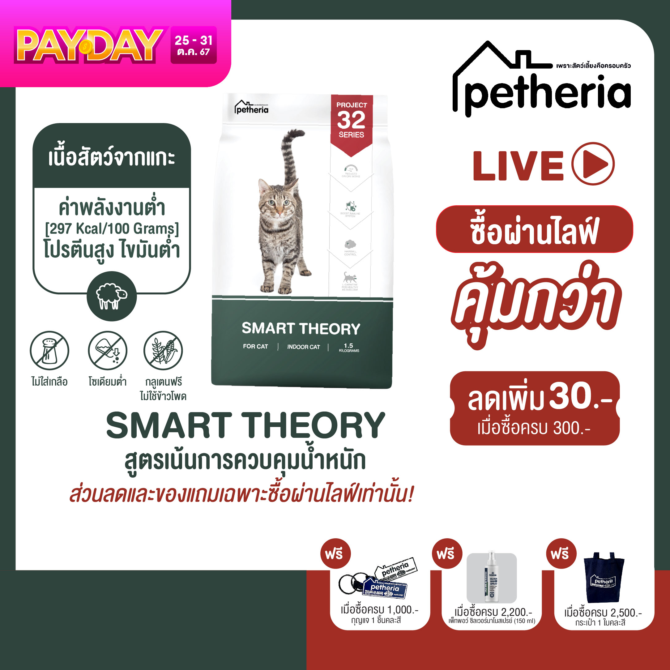 PROJECT 32 SERIES อาหารแมวสูตรเน้นการควบคุมน้ำหนักจากเพ็ทเทอเรีย ราคา 265 บาท*ส่งฟรี