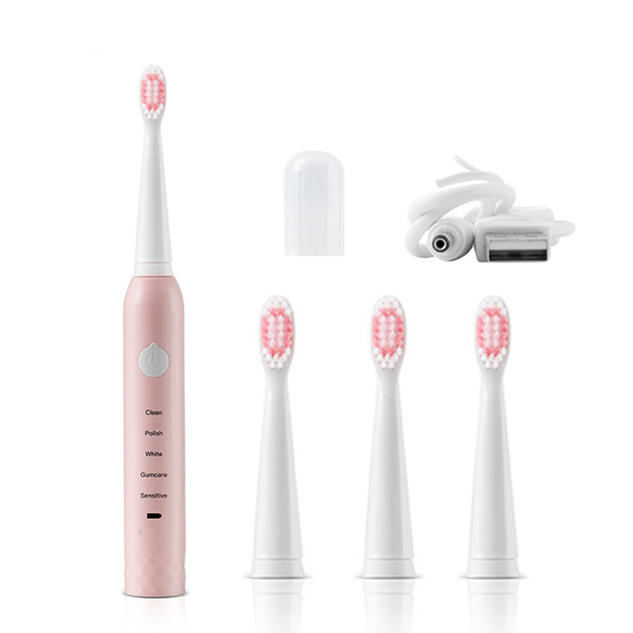  ตราด Lessmall แปรงสีฟันไฟฟ้าอุลตร้าโซนิค แปรงสีฟันไฟฟ้า แปรงสีฟันไฟฟ้าโซนิค แปรงขนนุ่มหัว 5 โหมด มาพร้อมหัวแปรง 4 หัว กันน้ำ IPX7 ชาร์ต USB electric toothbrush