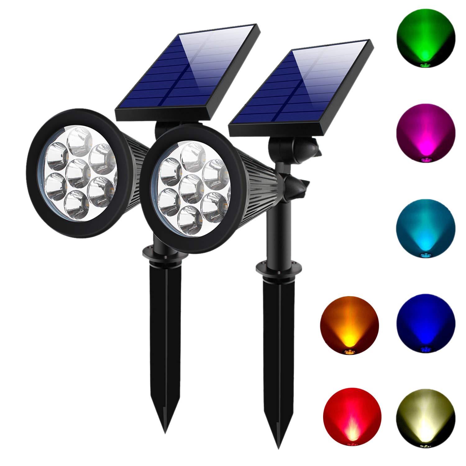 2 SETS 7 LED Solar Spotlights Outdoor Solar Lights Waterproof Color Spot Lights for Garden Landscape Spotlights Dark Sensing Auto On/Off Solar Up Lights For Yard Patio Lawn