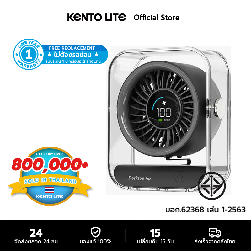 Kento Lite Table Fan, High Speed, Quiet Operation, Adjustable Wind Speed Via Touch Screen, 6 Levels, Can Be Used for 8 Hours. ราคา 333 บาท*ส่งฟรี