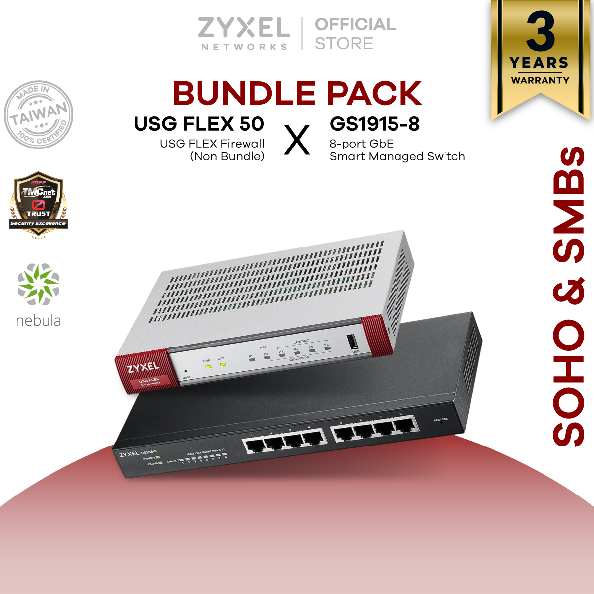 คู่หูสุดคุ้ม!! USG FLEX 50 Security Firewall + GS1915-8 สวิตซ์ 8 พอร์ต พร้อม Free Cloud License ราคา 15,780 บาท*ส่งฟรี