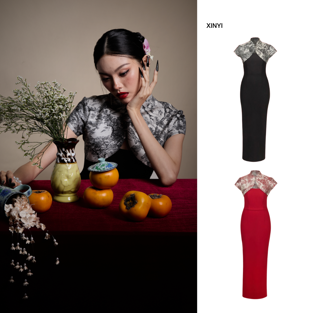 PETCHPLOY - Xinyi Dress เดรสเกาะอกยาว ทรงพอดีตัว ทำให้หุ่นเพรียว มาพร้อมเสื้อครอป คลุมไหล่ผ้าทอลายสุดคลาสิค ต้อนรับเทศกาลตรุษจีน (สินค้าพร้อมส่ง) ราคา 3,141 บาท*ส่งฟรี