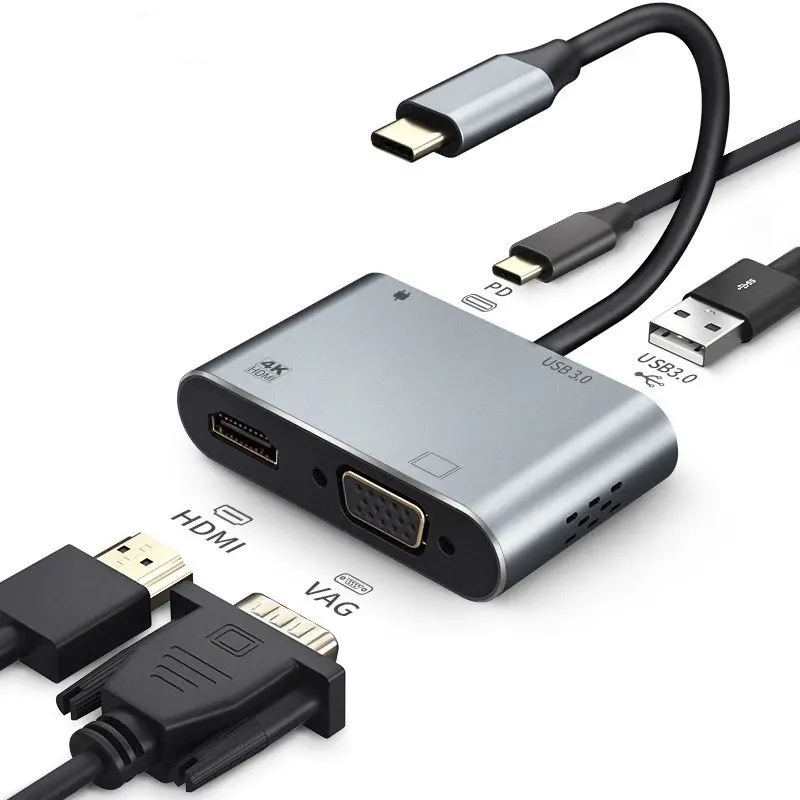 ภาพอธิบายเพิ่มเติมของ USB C to HDMI Adapter 4K 4 in 1 Type-C to HDMI / VGA / USB 3.0 Port + USB C Female Port Converter