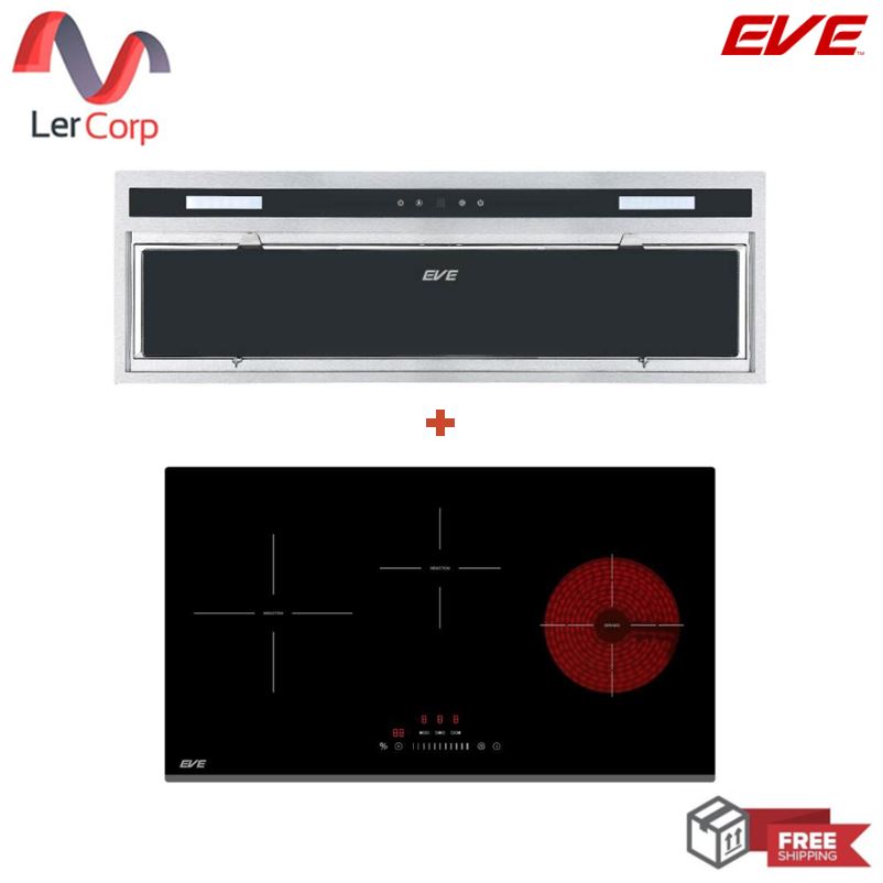 (EVE) เตาแม่เหล็กไฟฟ้าผสมเตาเซรามิค HB73-2IND1DCEM/SC + เครื่องดูดควันแบบฝัง รุ่น HBI-SKYLINE-75 BLACK ราคา 19,990 บาท*ส่งฟรี