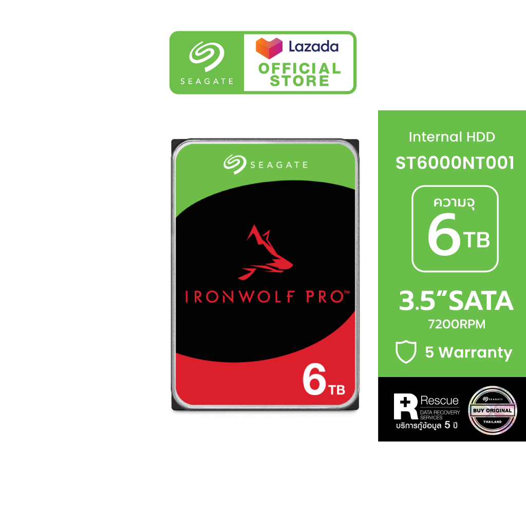 SEAGATE IRONWOLF PRO NAS HDD ST6000NT001 / 6TB / 3.5" / 7200RPM / C/256MB / SATA 6GB/s (ฮาร์ดดิสก์) *ฟรีบริการกู้ข้อมูล - ยี่ห้อ Seagate ราคา 9,525 บาท*ส่งฟรี