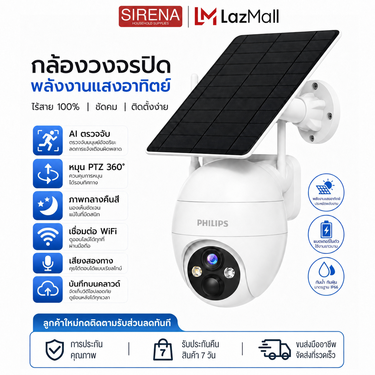 Solar Cctv 8Mp Wifi Solar Powered Wireless Cctv Camera Waterproof Outdoor Ptz 360 Rotation ° Ai Detects People, Color Night Vision, 2-Way Voice Conversation, View Via Mobile Phone. ราคา 1,359 บาท*ส่งฟรี
