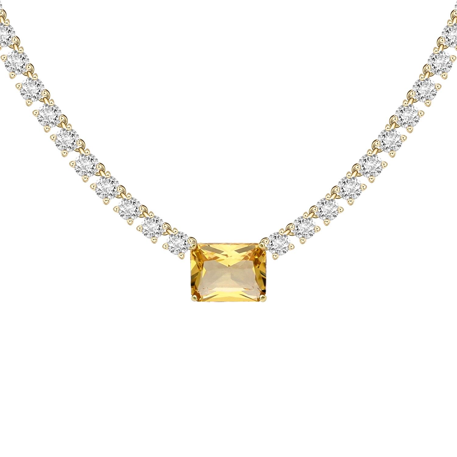 Merii Gold-Plated Silver Tennis Necklace Decorated with Octagon-Shaped Citrine Nanocrystal and Cz Diamonds, Size 15 3/4"-16 3/4 Inches. ราคา 19,900 บาท*ส่งฟรี