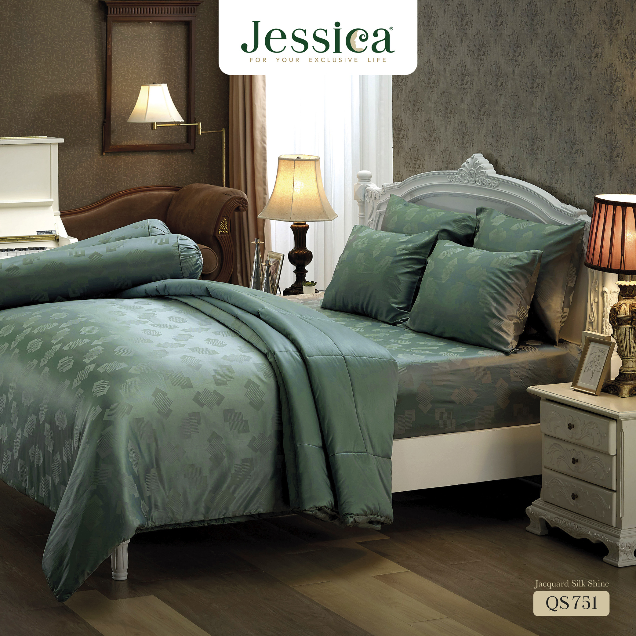 Jessica Jacquard Silk Shine 500 เส้นด้าย QS751 ชุดเครื่องนอน ผ้าปูที่นอน ผ้าห่มนวม ผ้าทอลายเรียบหรู สามารถป้องกันไรฝุ่นได้ ราคา 2,850 บาท*ส่งฟรี