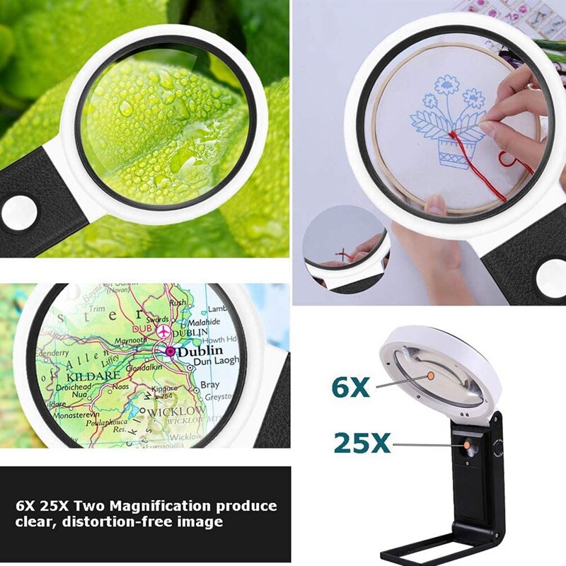 25x 6x Magnifying Glass With Light And Stand Folding Design - Temu Republic  of Korea