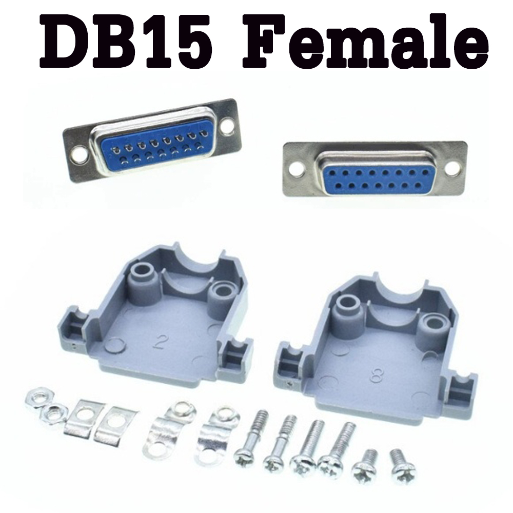ชุดหัวประกอบ 1Sets Parallel Serial Port DB15 15Pin 15 Way D Sub Female/Male Solder Connector + Plastic Assemble Shell Cover Adapter