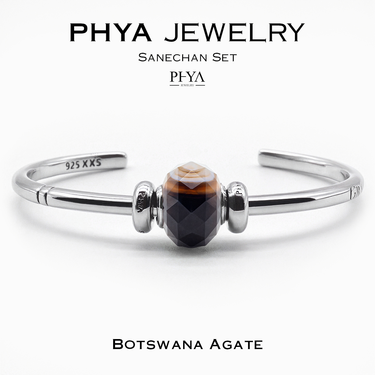 Phya Sanechan Bangle Set - Botswana Agate: Genuine Silver Bracelet Set with Botswana Agate and Chalcedony Charms. ราคา 7,550 บาท*ส่งฟรี