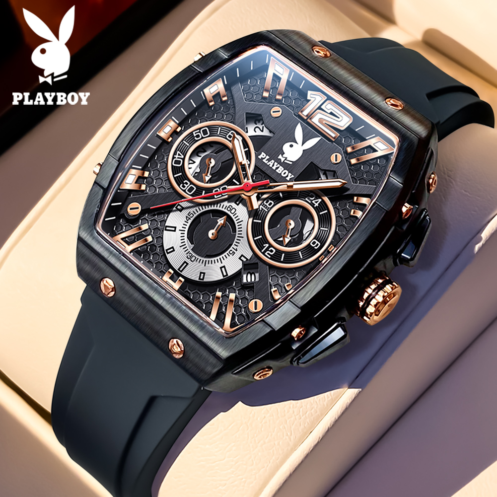 Playboy 100% genuine waterproof men's watch 2025 new fashion sports shockproof calendar luminous silicone strap chronograph multifunction quartz watch 1 year warranty ราคา  1,072 บาท*ส่งฟรี