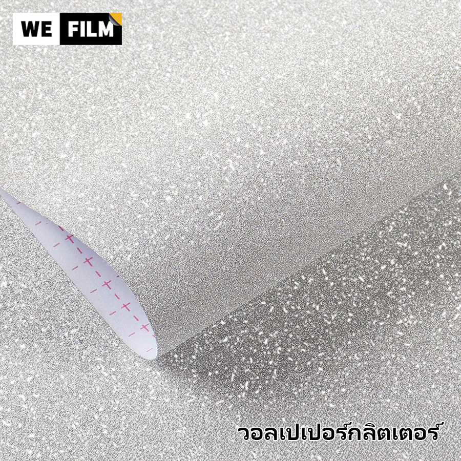 Glitter Wallpaper Self-Adhesive Sticker Silver Wall Paper Decor Removable Waterproof White Glitter Stick and Peel Glitter Contact Paper for Dressing Table Furniture ราคา 184 บาท*ส่งฟรี