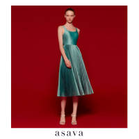 [asava ss24] Rayna Pleated Midi Dress เดรสผู้หญิง คอยู แต่งดีเทลพลีทด้านล่าง กระเป๋าข้าง ซิปข้าง