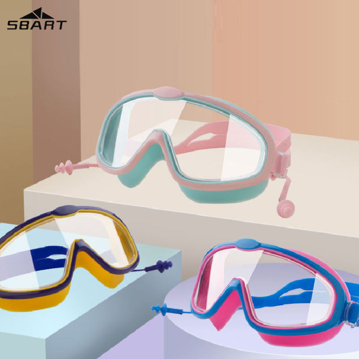 SBART Children's swimming goggles anti-fog and waterproof HD professional men's and women's large-frame swimming glasses diving goggles set equipment 3-16 years old with earplugs HD anti-fog lenses mirror strap adjustable ราคา 143 บาท*ส่งฟรี