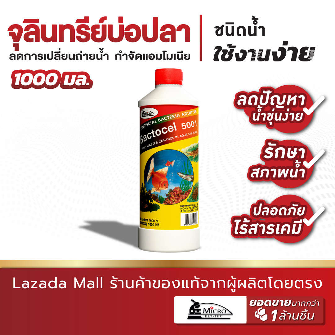 Bactocel 5001 1000cc จุลินทรีย์น้ำใส บ่อปลา ตู้ปลา ปรับสภาพน้ำใส ย่อยขี้ปลา ลดน้ำขุ่น ลดตะไคร่น้ำ ลดแอมโมเนีย ราคา 269 บาท*ส่งฟรี