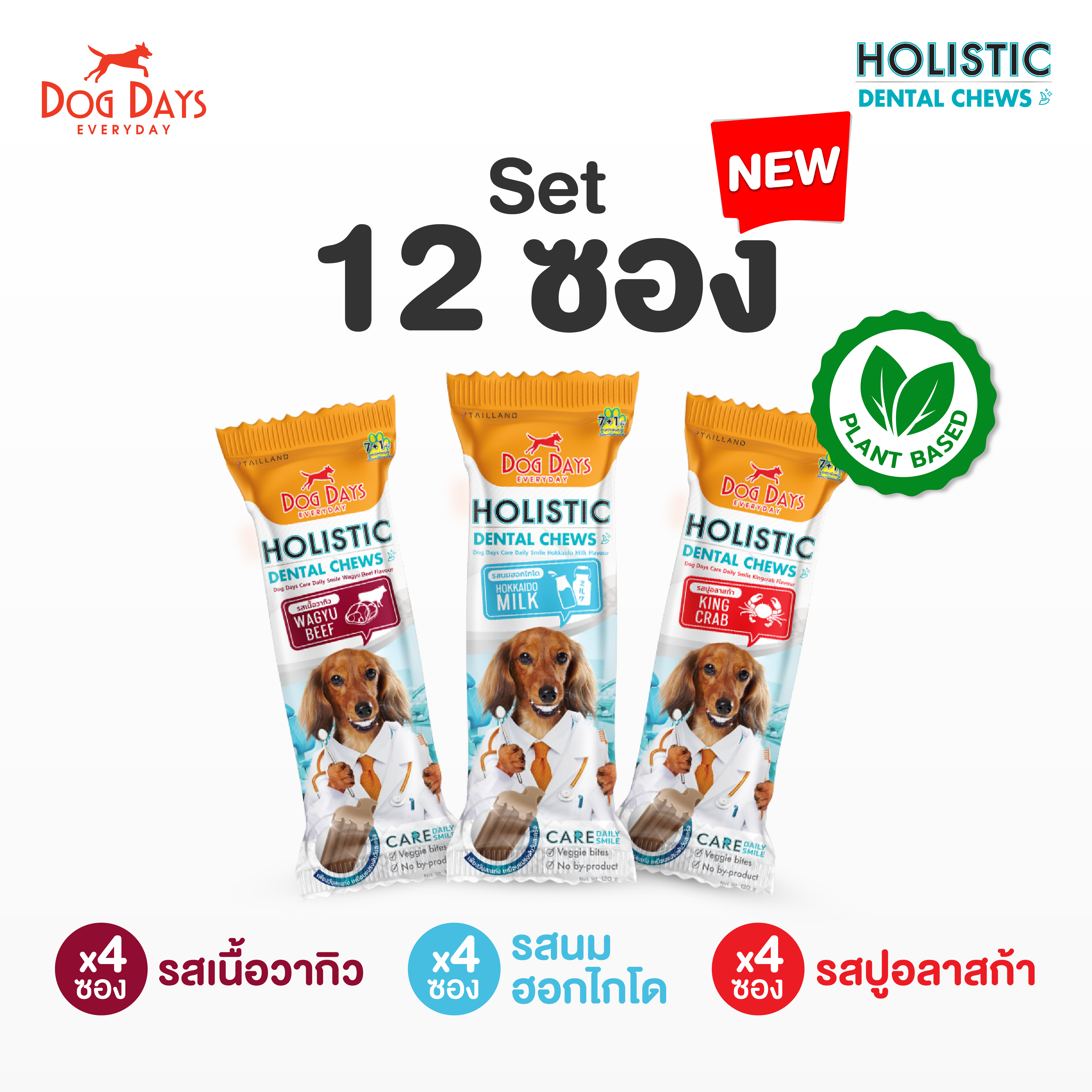 [แพ็ค 12 ซอง] Dog Days Dental Chews ขนมขัดฟัน คละสูตร (รสเนื้อวากิว , รสนมฮอกไกโด , รสปูอลาสก้า) ราคา 790 บาท*ส่งฟรี
