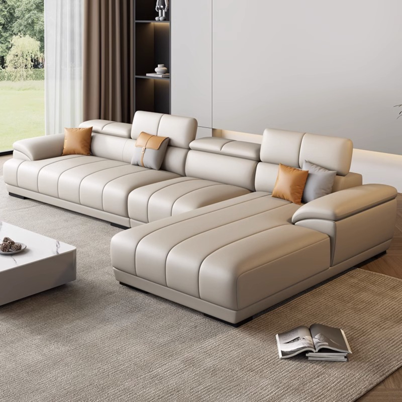 AUGA L shape leather sofa Adjustable headrest Piano keys Beige ราคา 49,890 บาท*ส่งฟรี