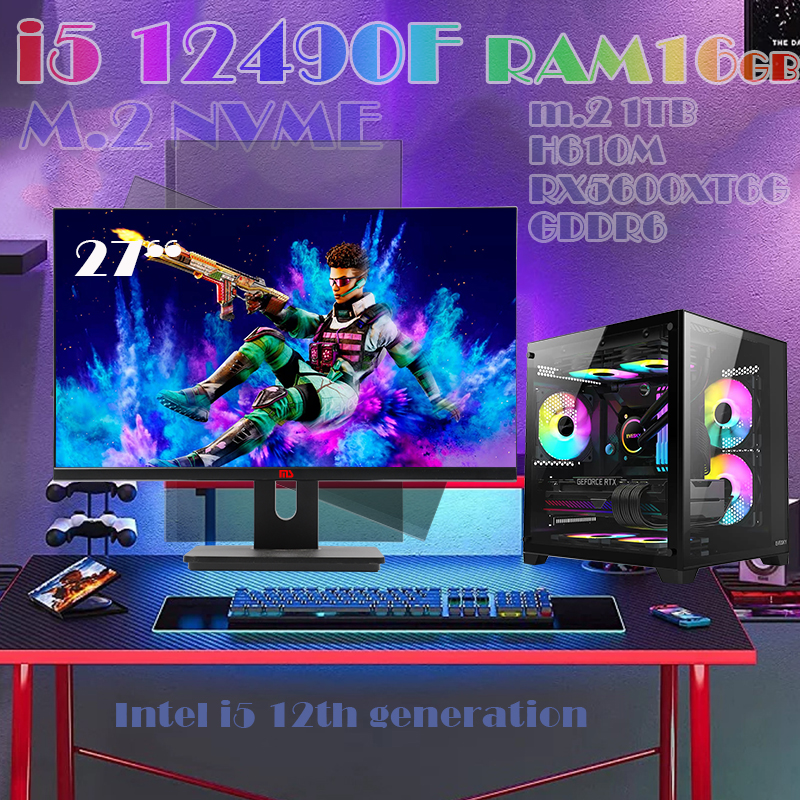 คอมพิวเตอร์IPS 27 นิ้วIntel Core i5 12490F RAM16GB M.2 NVME 1TB RX5600XT GTX1660S 6Gห้องมองเห็นวิวทะเลเดสก์ท็อปสำหรับเล่นเกมIntel 12th Generationคอมพิวเตอร์โฮสต์โฮสต์E-Sports ราคา 16,999 บาท*ส่งฟรี