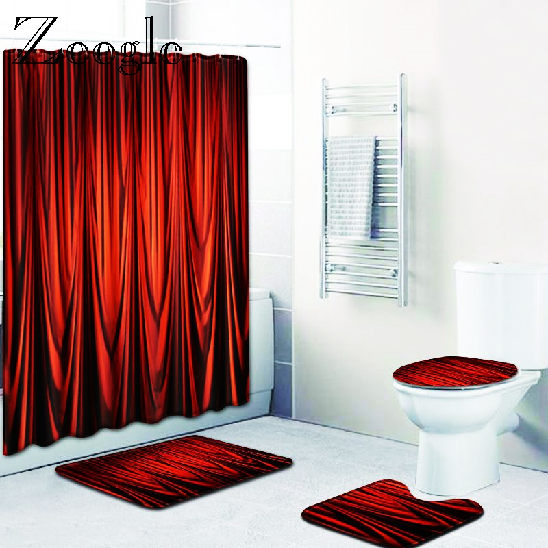 Zeegle Bathroom Shower Curtain Bath Mat Set Waterproof Bath Curtain Set Absorption Foot Rug Toilet Cover Mat Non-Slip Bath Rug