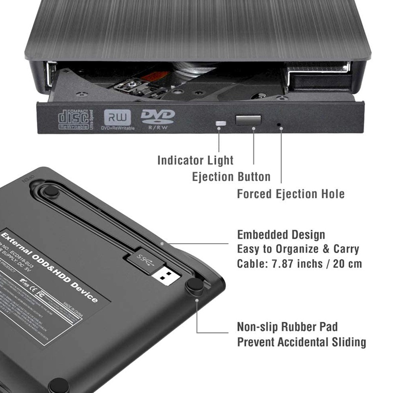 ภาพที่ให้รายละเอียดเกี่ยวกับ EPS เครื่องอ่านแผ่นซีดี DVD เครื่องเล่น DVD Writer External ไม่ต้องลงไดรเวอร์ก็ใช้งานได้เลย CD/DVD-RW ส่งข้อมูลเต็มสปีดด้วย USB 2.0 ได้ External DVD-RW / DVD-Drive