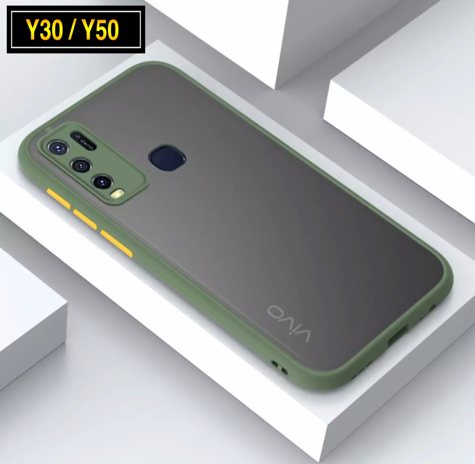 เคสกันกระแทก กันรอยกล้อง Case Vivo Y50 / Y30 เคสปุ่มสีผิวด้าน ขอบนิ่มหลังแข็ง
