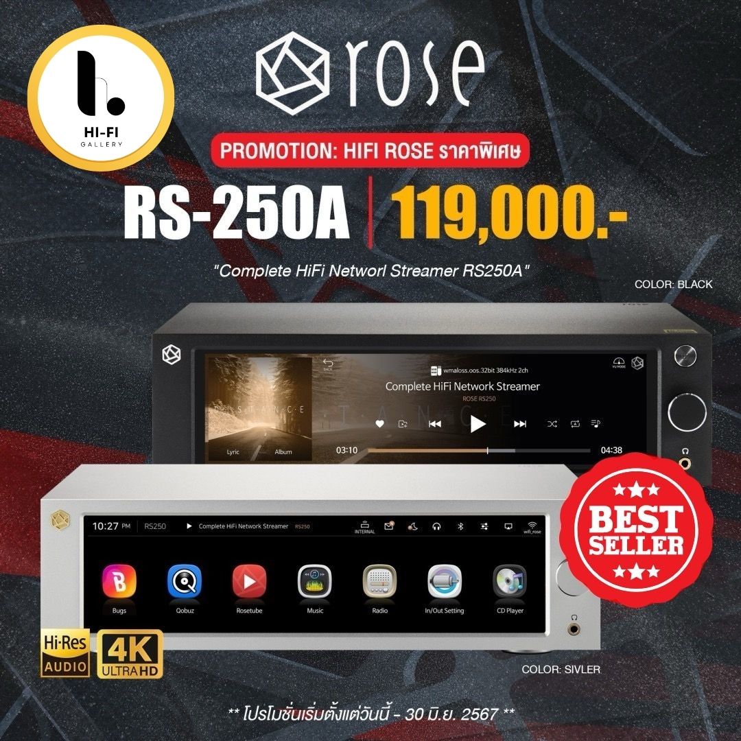 HiFi Rose RS-250A เครื่องเล่นเพลง Network Streamer ประสิทธิภาพสูงและสตรีมวิดีโอ 4K SILVER เครื่องเล่นเครือข่ายออดิโอไฟล์ตัวจริงวิวัฒนาการของ RS250 ราคา 119,000 บาท*ส่งฟรี