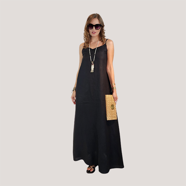 Vivian dress Elegant in its simplicity, Linen 100% with adjustable shoulder straps from MonPanama luxury craftsmanship. ราคา 7,800 บาท*ส่งฟรี