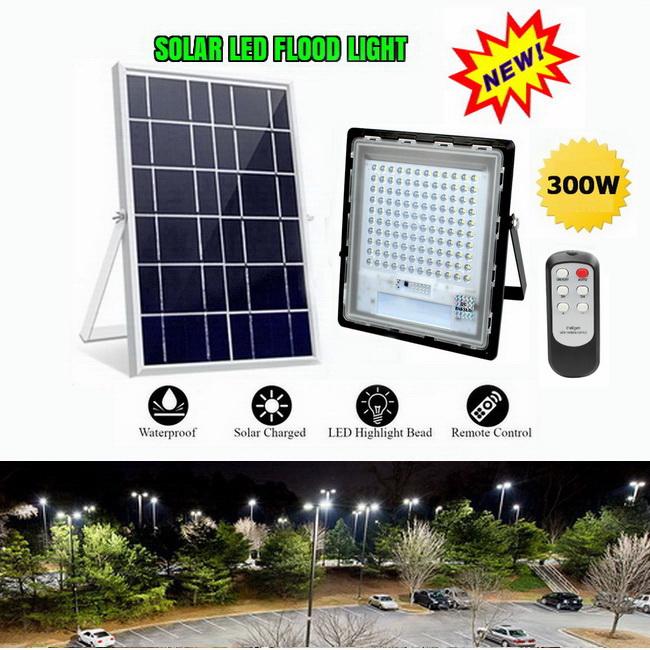 โคมไฟโซล่าเซลล์ (Solar LED Flood Light) 300W SMD LED Lens