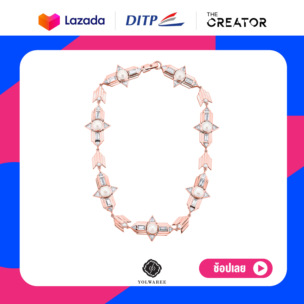 YOLWAREE - BABYLON CHOKER สร้อยคอเงินแท้ ประดับมุกน้ำจืดและเพชรคิวบิกเซอร์โคเนีย (Freshwater pearl and The stones are Cubic Zirconia ) ราคา 18,900 บาท*ส่งฟรี